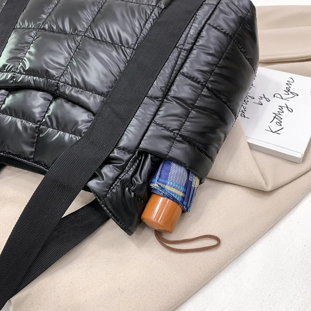 Valantomode | The Satin Aegis Logistics – Women's Premium Quilted High-Glow Tote Bag
