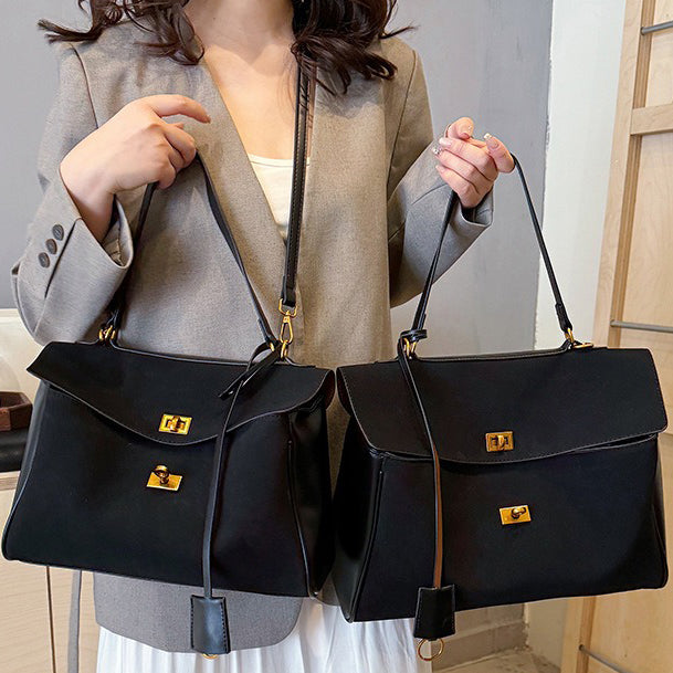Valantomode | Velvet Vanguard Tote – Premium Faux Suede Business Bag with Turn-Lock & Vegan Leather Handles