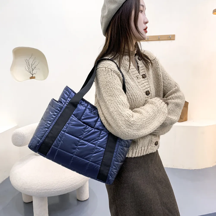 Valantomode | The Satin Aegis Logistics – Women's Premium Quilted High-Glow Tote Bag