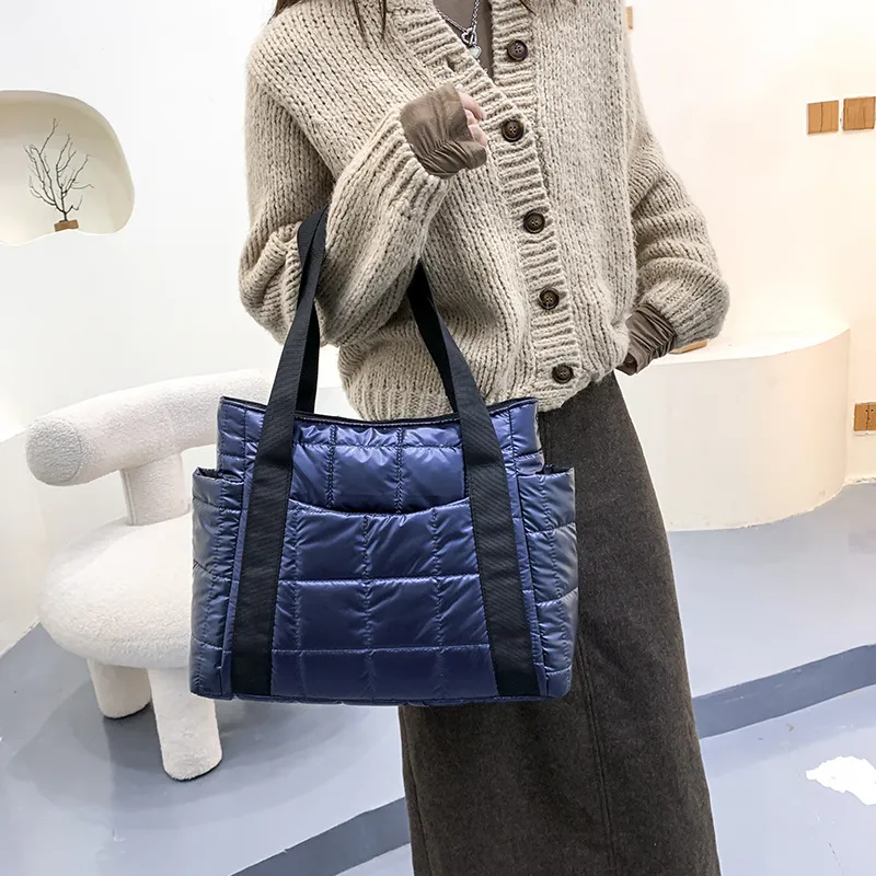 Valantomode | The Satin Aegis Logistics – Women's Premium Quilted High-Glow Tote Bag