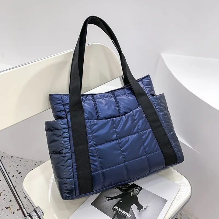 Valantomode | The Satin Aegis Logistics – Women's Premium Quilted High-Glow Tote Bag