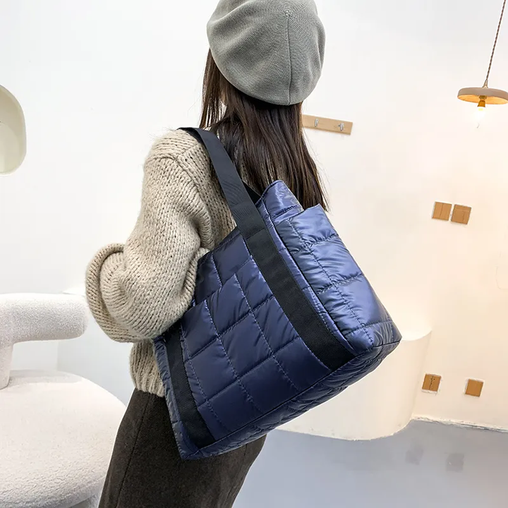 Valantomode | The Satin Aegis Logistics – Women's Premium Quilted High-Glow Tote Bag