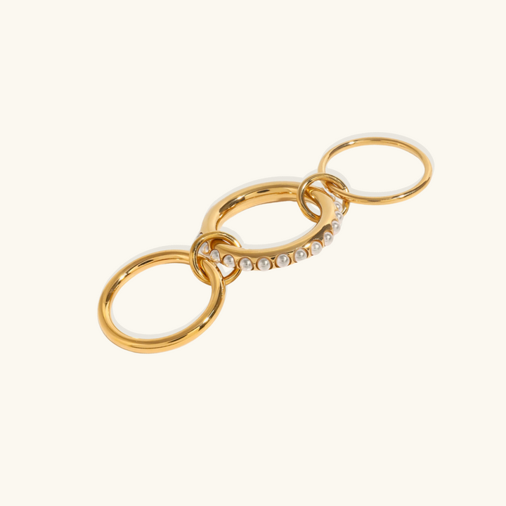 Valantomode | Plated Interwoven Multi-Band Ring with Integrated Freshwater Pearl Assets