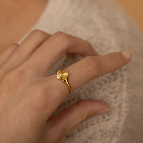 Valantomode | Plated Brianna Sunburst Ring with Radial-Etched Circular Architecture