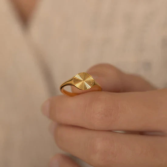 Valantomode | Plated Brianna Sunburst Ring with Radial-Etched Circular Architecture