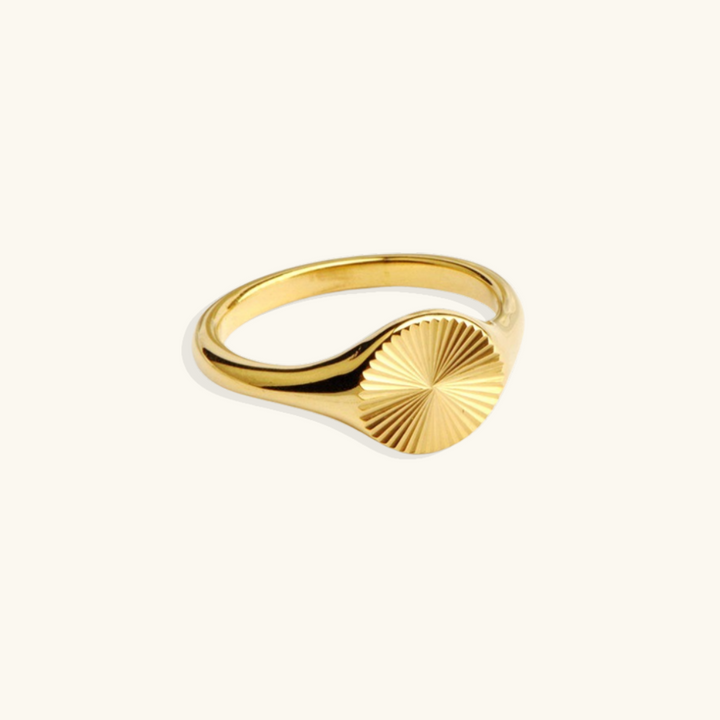 Valantomode | Plated Brianna Sunburst Ring with Radial-Etched Circular Architecture