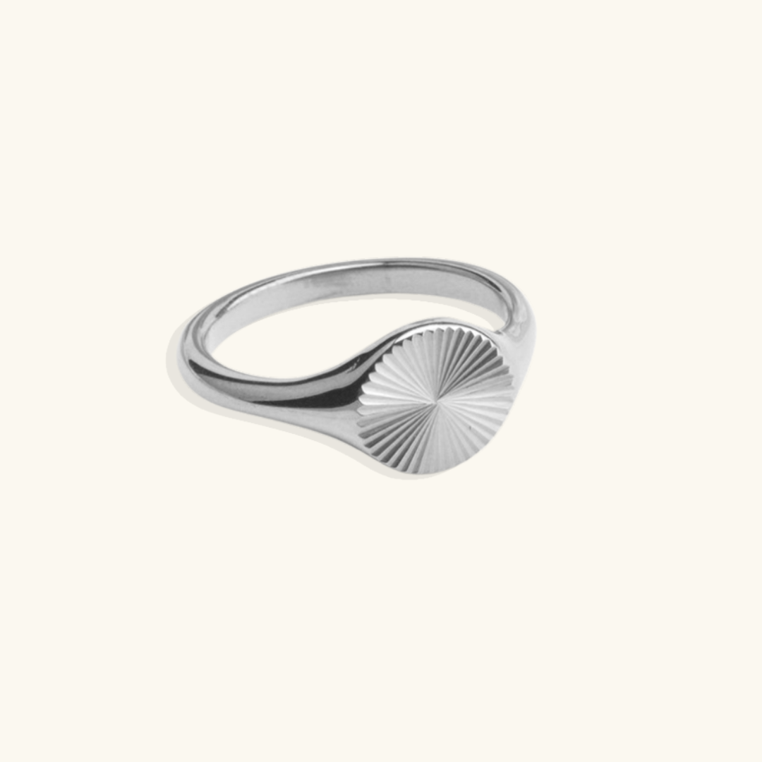 Valantomode | Plated Brianna Sunburst Ring with Radial-Etched Circular Architecture