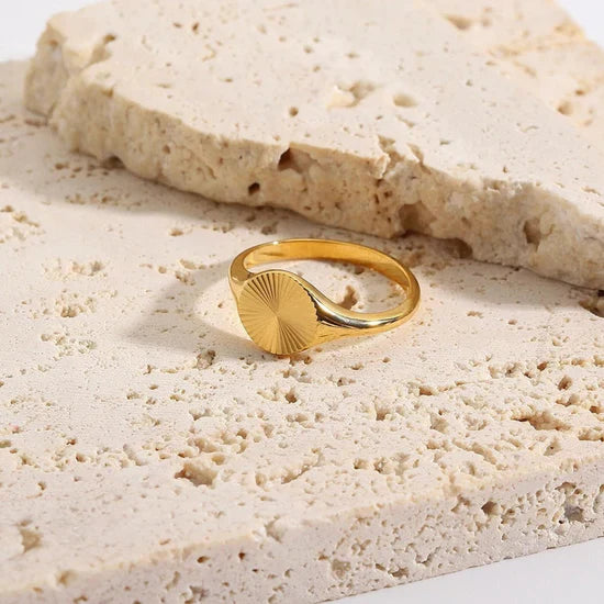 Valantomode | Plated Brianna Sunburst Ring with Radial-Etched Circular Architecture