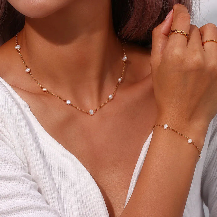 Valantomode | Plated Freshwater Pearl Necklace for Women