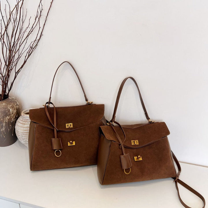 Valantomode | Velvet Vanguard Tote – Premium Faux Suede Business Bag with Turn-Lock & Vegan Leather Handles