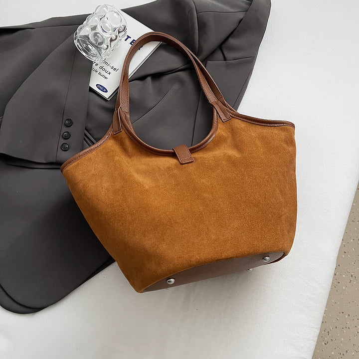 Valantomode | Velvet Nexus Cube – Compact Faux Suede Business Tote with Turn-Lock & Soft-Touch Handles