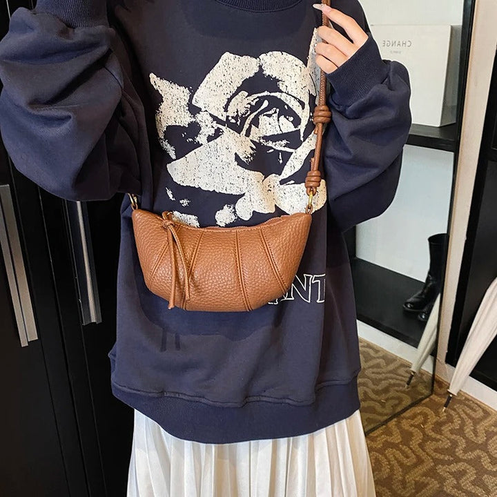 Valantomode | Aura Crescent Crossbody – Premium Vegan Leather Curved Shoulder Bag with Gold-Tone Accents