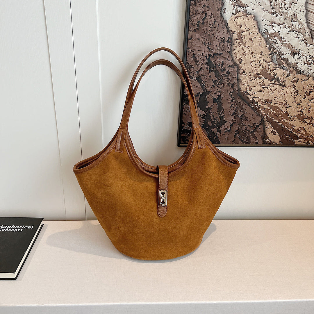 Valantomode | Velvet Nexus Cube – Compact Faux Suede Business Tote with Turn-Lock & Soft-Touch Handles