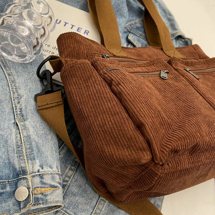 Valantomode | Velvet Ribbed Garrison – Premium Corduroy Water-Resistant Business Tote & Book Bag