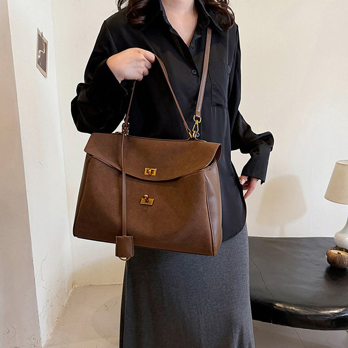 Valantomode | Velvet Vanguard Tote – Premium Faux Suede Business Bag with Turn-Lock & Vegan Leather Handles