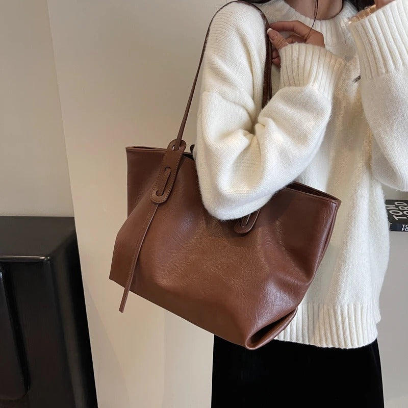 Valantomode | Grand Horizon XL Business Tote – Premium Vegan Leather Oversized Shoulder Bag