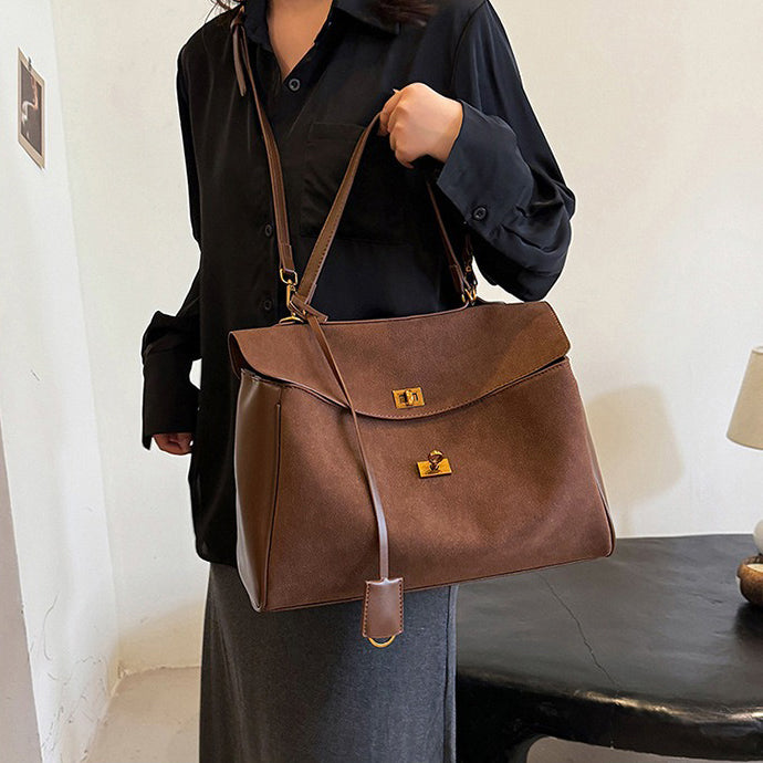 Valantomode | Velvet Vanguard Tote – Premium Faux Suede Business Bag with Turn-Lock & Vegan Leather Handles