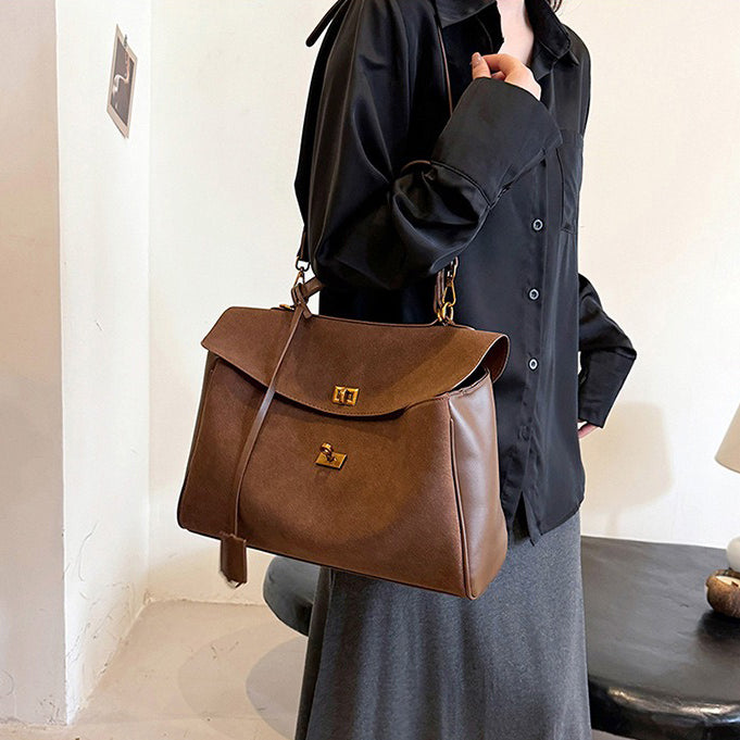 Valantomode | Velvet Vanguard Tote – Premium Faux Suede Business Bag with Turn-Lock & Vegan Leather Handles