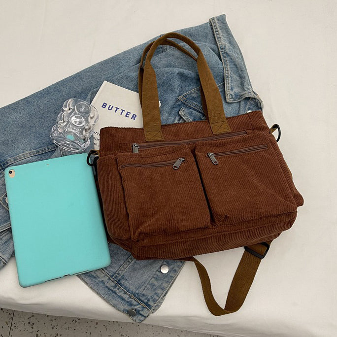 Valantomode | Velvet Ribbed Garrison – Premium Corduroy Water-Resistant Business Tote & Book Bag