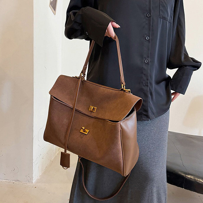 Valantomode | Velvet Vanguard Tote – Premium Faux Suede Business Bag with Turn-Lock & Vegan Leather Handles