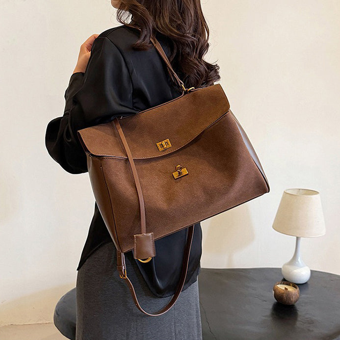 Valantomode | Velvet Vanguard Tote – Premium Faux Suede Business Bag with Turn-Lock & Vegan Leather Handles