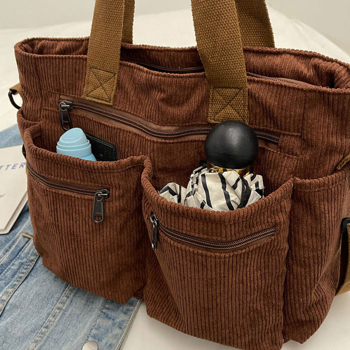Valantomode | Velvet Ribbed Garrison – Premium Corduroy Water-Resistant Business Tote & Book Bag