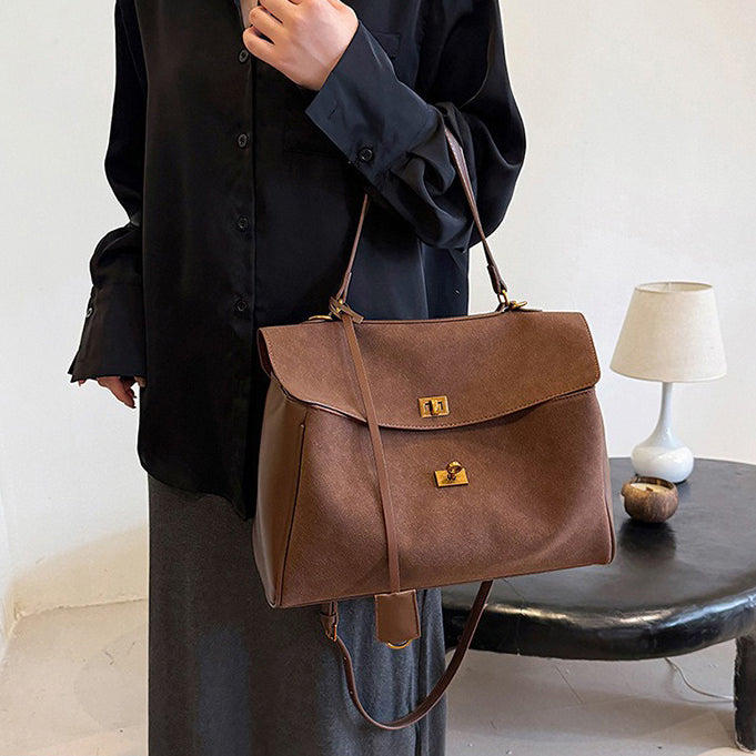 Valantomode | Velvet Vanguard Tote – Premium Faux Suede Business Bag with Turn-Lock & Vegan Leather Handles