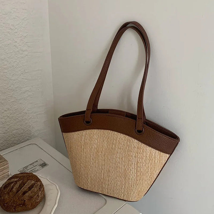 Valantomode | Solstice Artisan Garrison – Women's Premium Straw Tote with Vegan Leather Trim