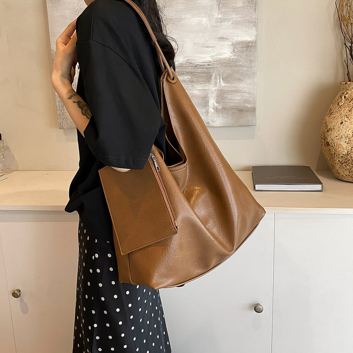 Valantomode | Aria Vertical Slouch – Premium Vegan Leather Oversized Tote with Modular Pouch