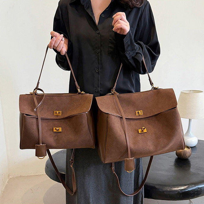 Valantomode | Velvet Vanguard Tote – Premium Faux Suede Business Bag with Turn-Lock & Vegan Leather Handles