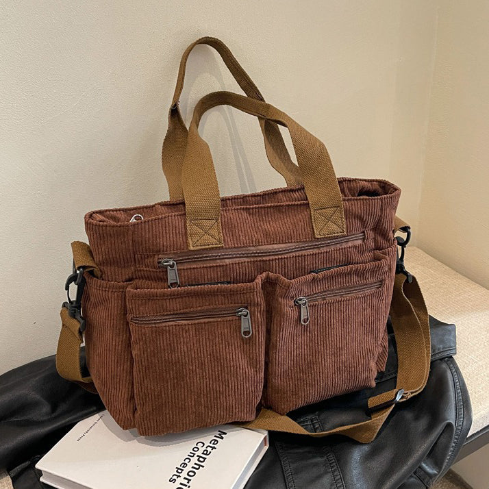 Valantomode | Velvet Ribbed Garrison – Premium Corduroy Water-Resistant Business Tote & Book Bag
