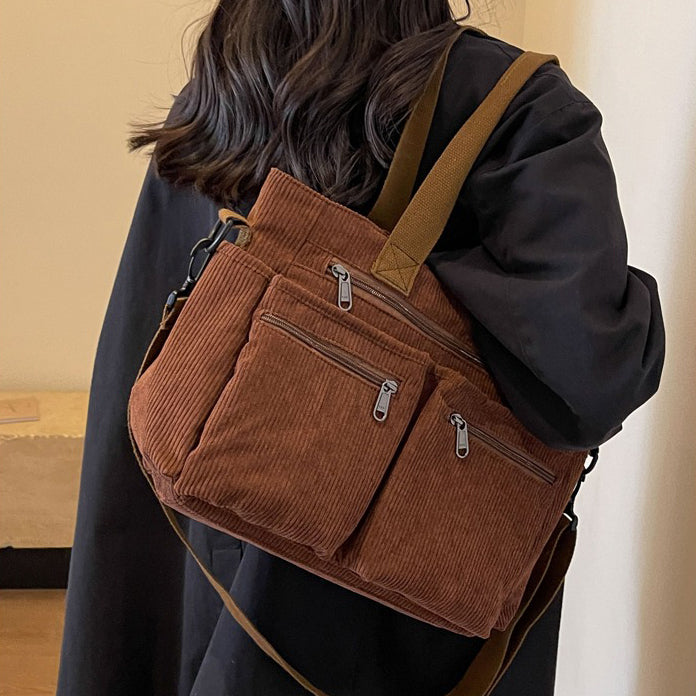 Valantomode | Velvet Ribbed Garrison – Premium Corduroy Water-Resistant Business Tote & Book Bag