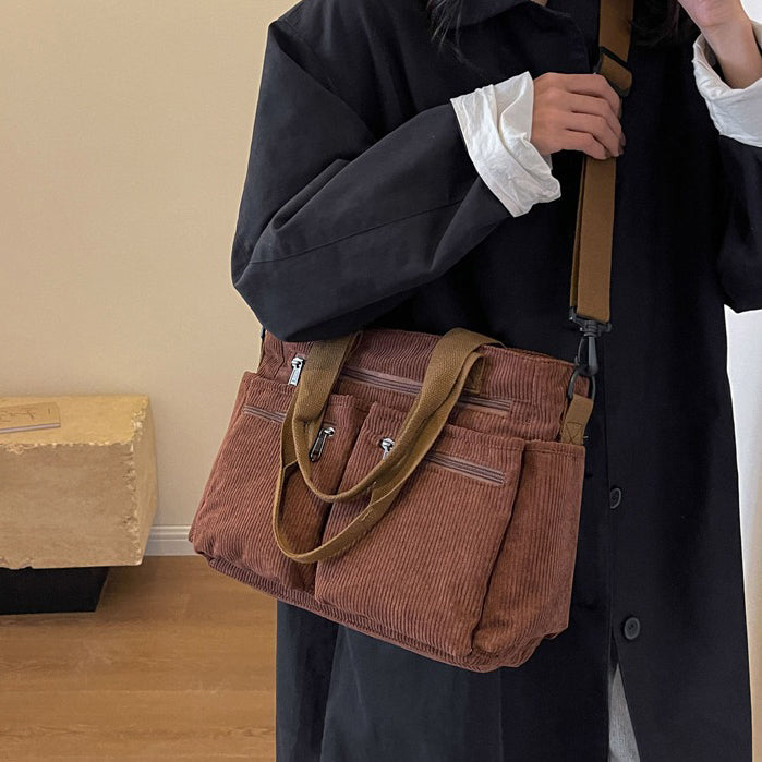 Valantomode | Velvet Ribbed Garrison – Premium Corduroy Water-Resistant Business Tote & Book Bag