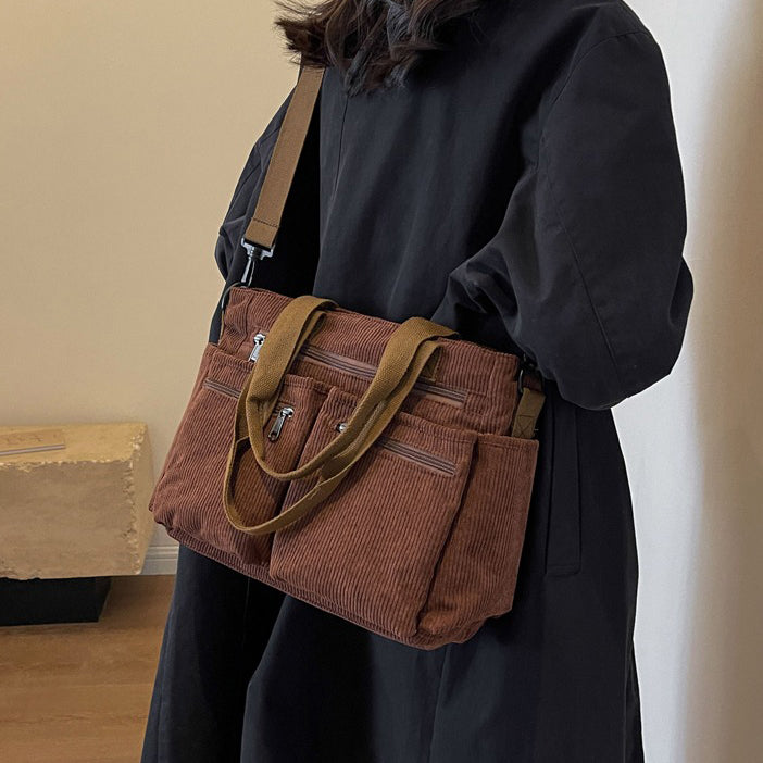 Valantomode | Velvet Ribbed Garrison – Premium Corduroy Water-Resistant Business Tote & Book Bag
