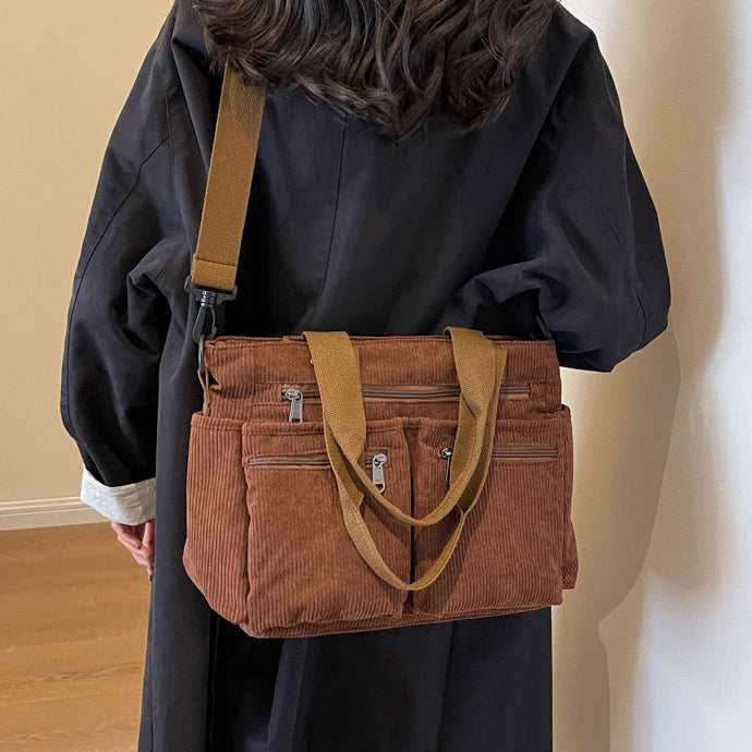 Valantomode | Velvet Ribbed Garrison – Premium Corduroy Water-Resistant Business Tote & Book Bag