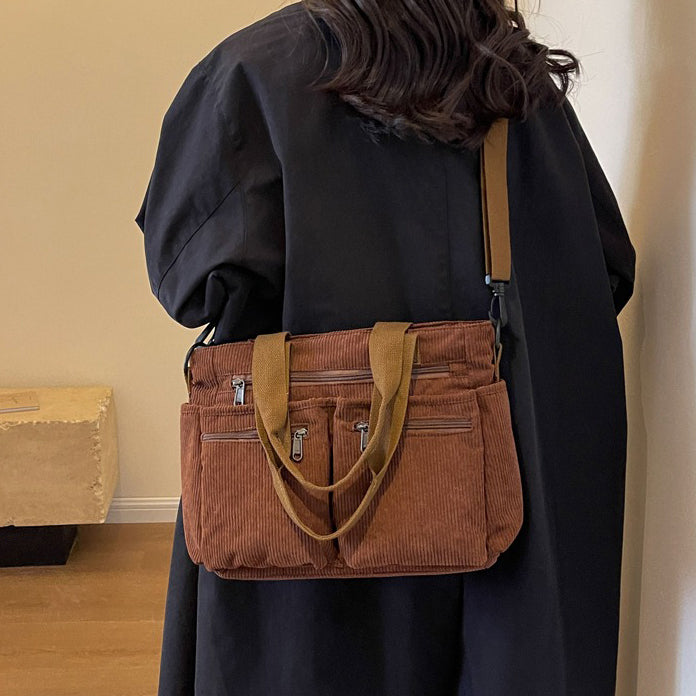 Valantomode | Velvet Ribbed Garrison – Premium Corduroy Water-Resistant Business Tote & Book Bag