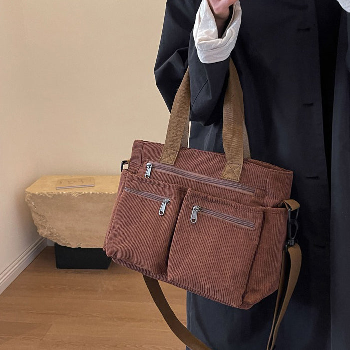Valantomode | Velvet Ribbed Garrison – Premium Corduroy Water-Resistant Business Tote & Book Bag