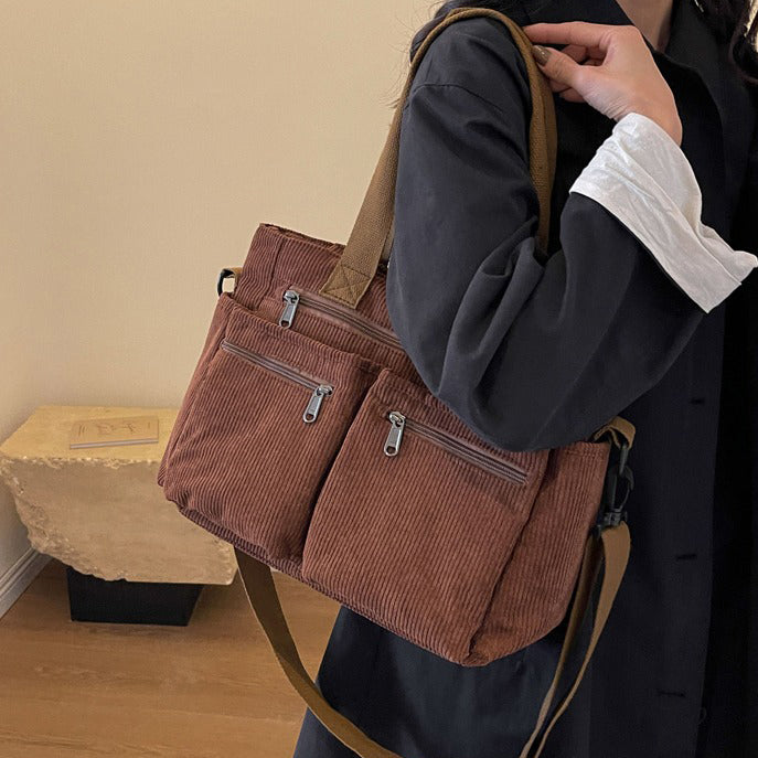 Valantomode | Velvet Ribbed Garrison – Premium Corduroy Water-Resistant Business Tote & Book Bag