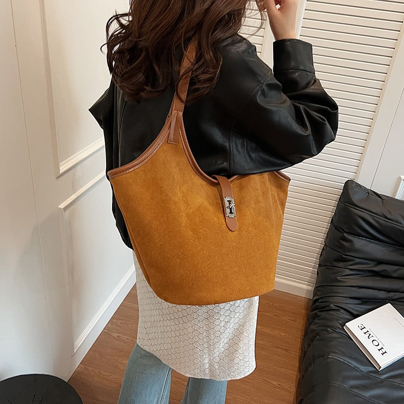 Valantomode | Velvet Nexus Cube – Compact Faux Suede Business Tote with Turn-Lock & Soft-Touch Handles