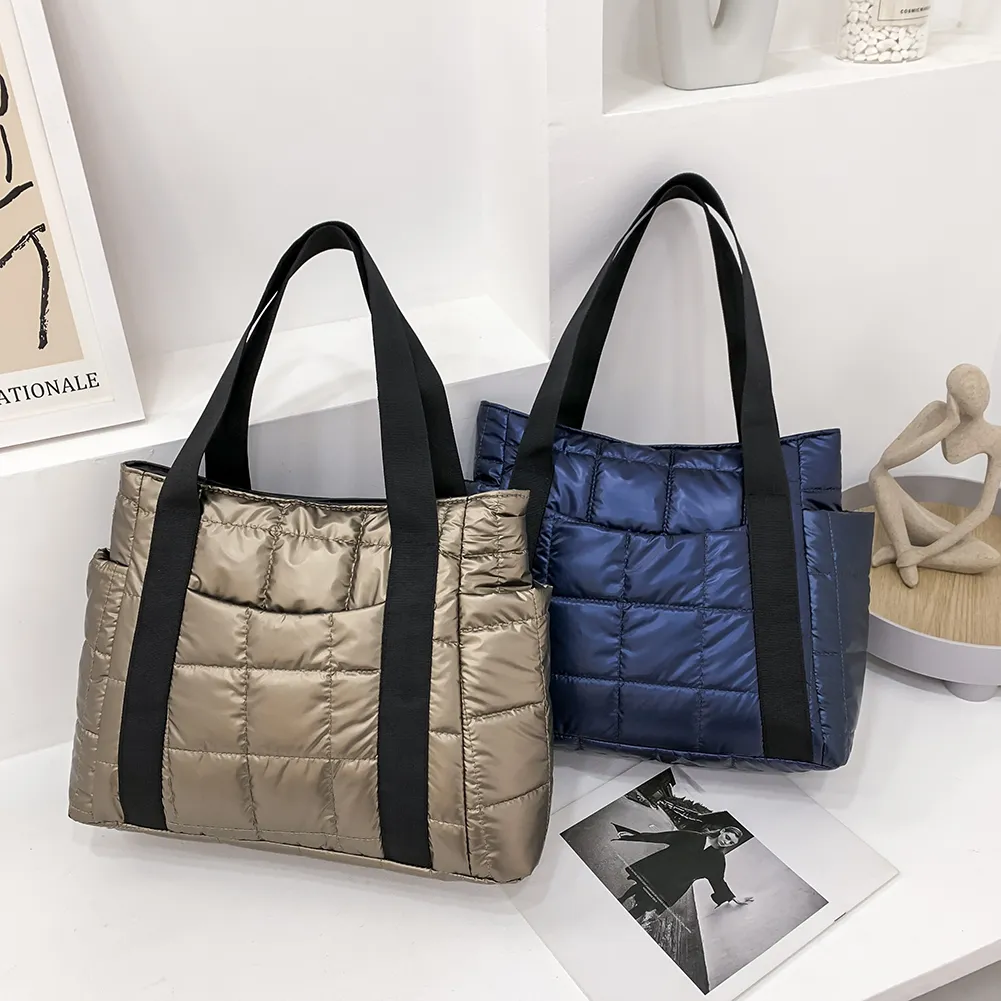 Valantomode | The Satin Aegis Logistics – Women's Premium Quilted High-Glow Tote Bag