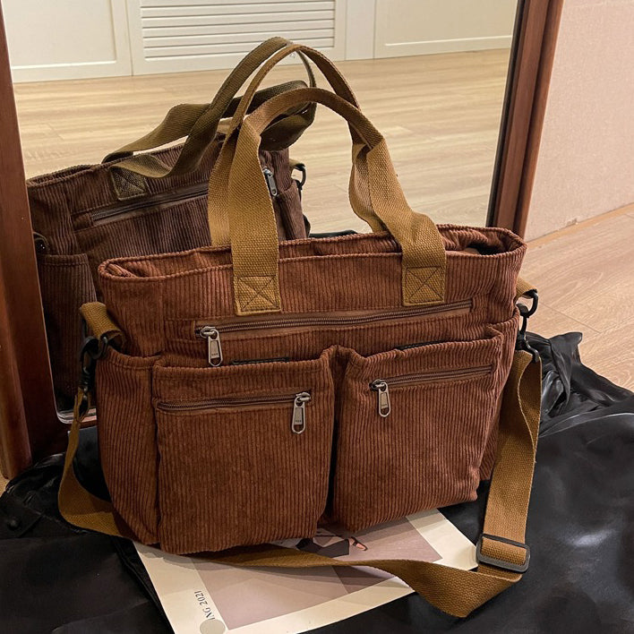 Valantomode | Velvet Ribbed Garrison – Premium Corduroy Water-Resistant Business Tote & Book Bag