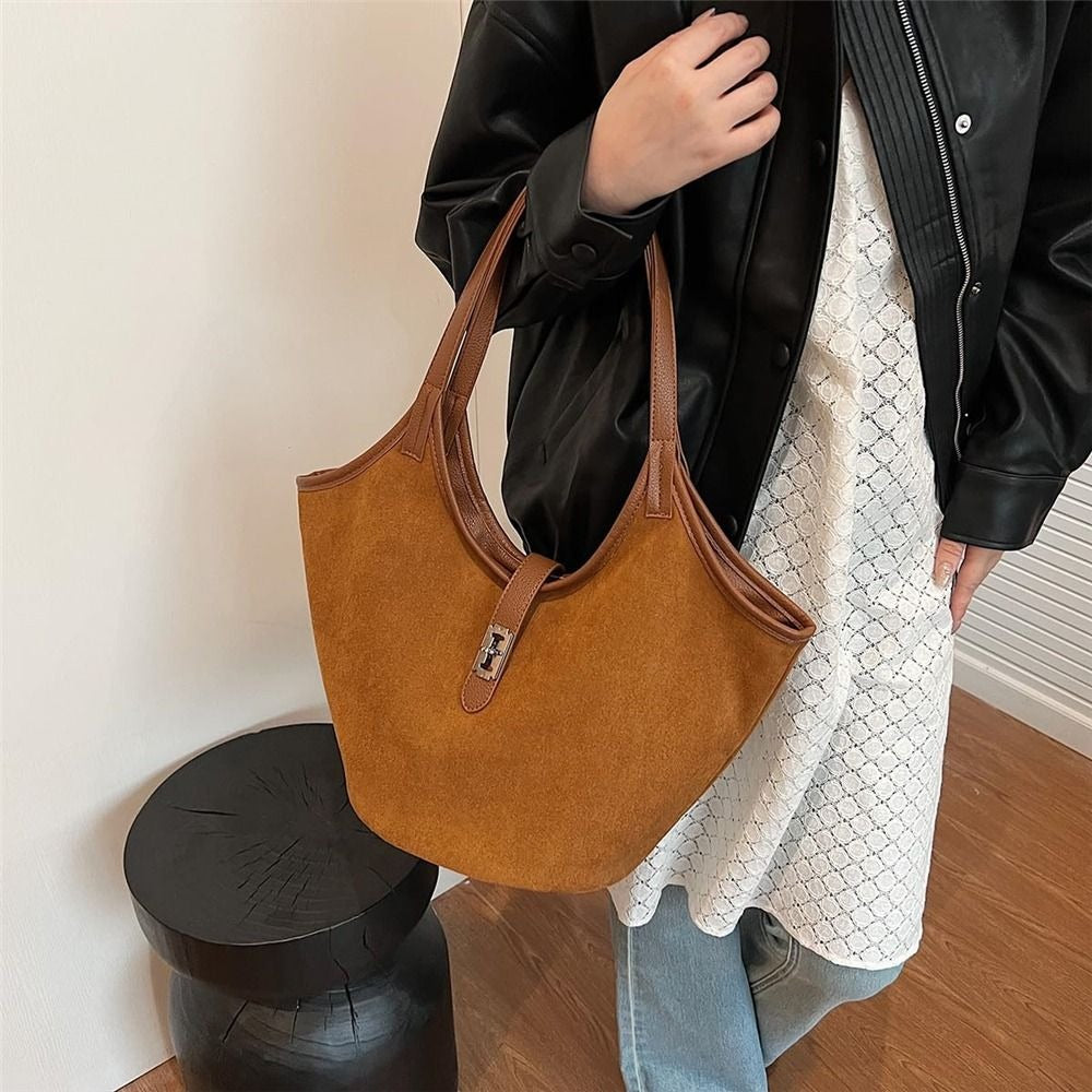 Valantomode | Velvet Nexus Cube – Compact Faux Suede Business Tote with Turn-Lock & Soft-Touch Handles
