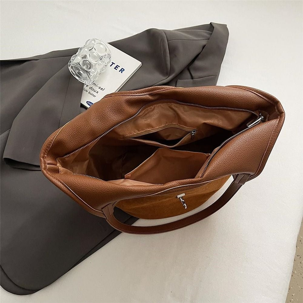 Valantomode | Velvet Nexus Cube – Compact Faux Suede Business Tote with Turn-Lock & Soft-Touch Handles
