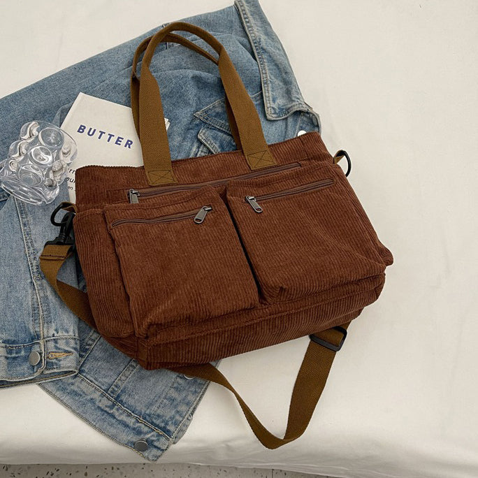 Valantomode | Velvet Ribbed Garrison – Premium Corduroy Water-Resistant Business Tote & Book Bag