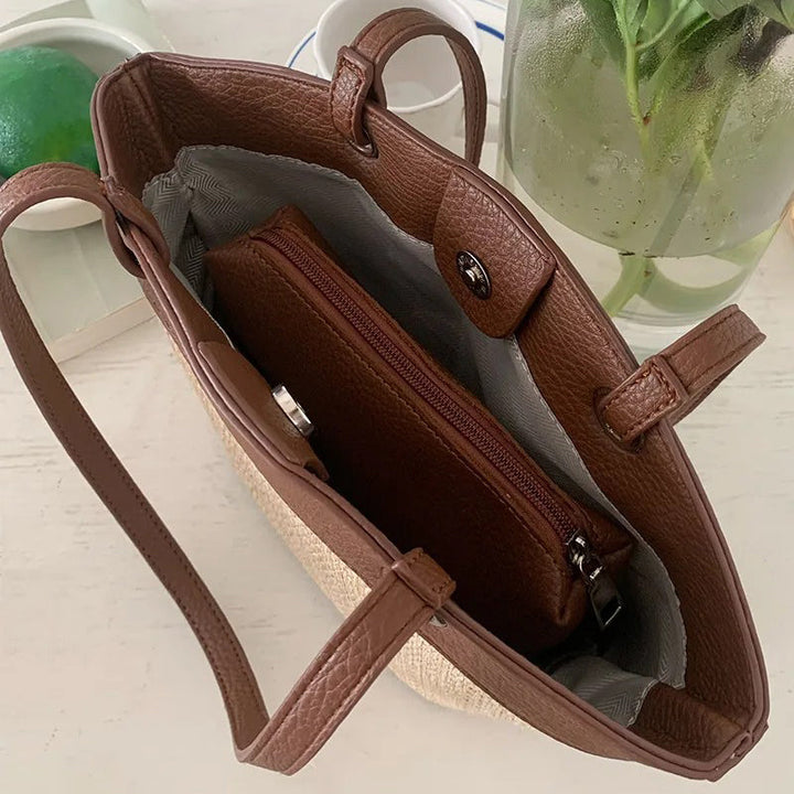 Valantomode | Solstice Artisan Garrison – Women's Premium Straw Tote with Vegan Leather Trim