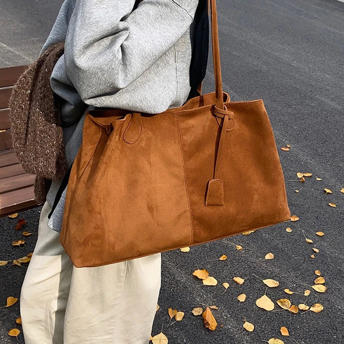 Valantomode | Velvet Goliath Executive – 52cm Premium Vegan Suede XL Oversized Tote with Silver Accents