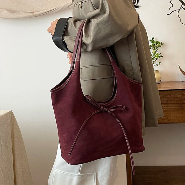 Valantomode | Velvet Ribbon Garrison – Premium Vegan Suede Tote with Soft-Touch Handle Straps