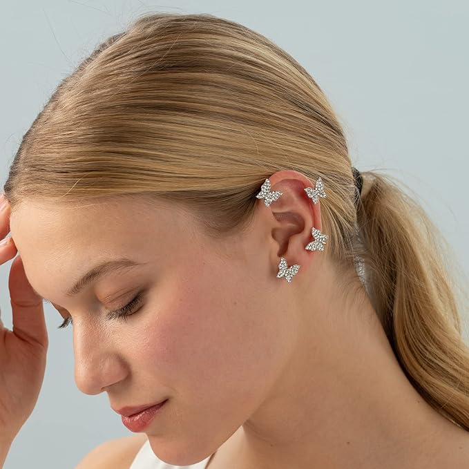 Valantomode | Plated Sculptural Butterfly Earrings with High-Refractive Stone Assets