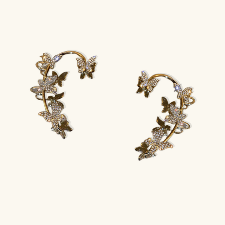 Valantomode | Plated Sculptural Butterfly Earrings with High-Refractive Stone Assets