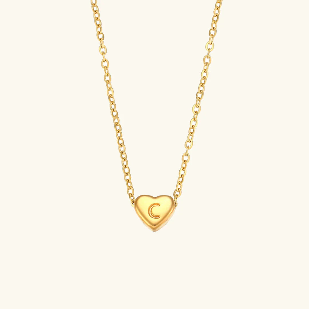 Valantomode | Plated Heart Muse Initial Necklace with Alphanumeric Cordiform Architecture